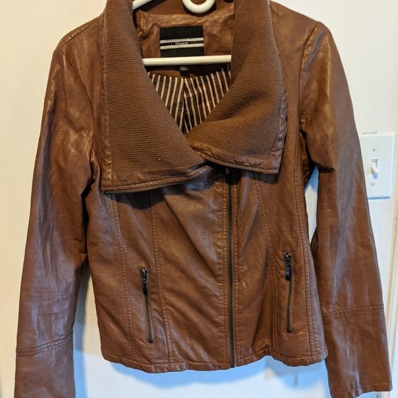 Brown Vegan Leather Asymmetrical Jacket - Picture 4 of 11